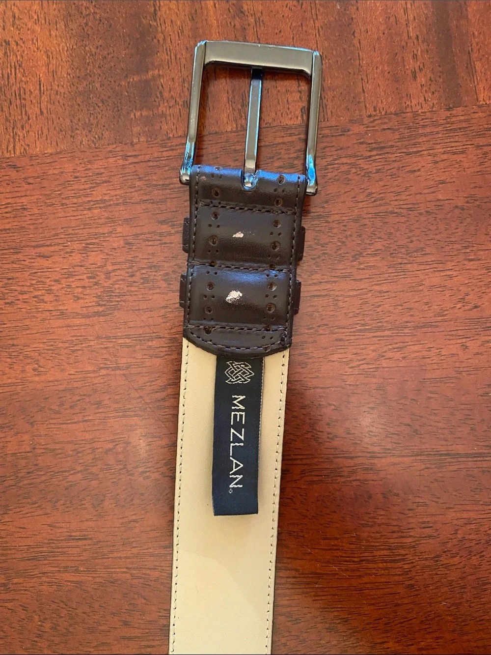 Mezlan Brown Leather Belt  w/ Perforated Brogue Edge Made in Spain Size 40